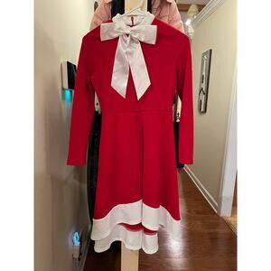 Girls Red Holiday Dress w/ White Bow Santa Style 13Y SHEIN